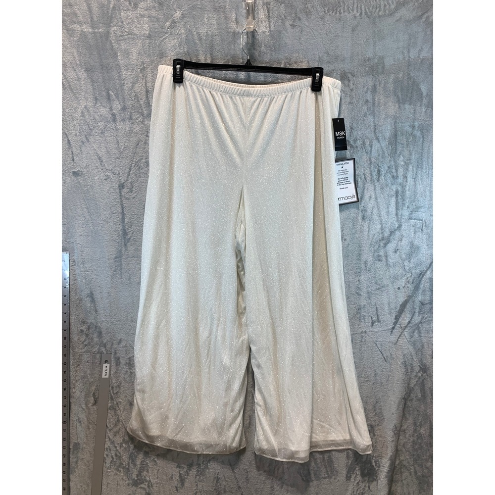 MSK Women 2X Ivory Metallic Sparkle Mesh Wide Leg Pants 204644K NWT